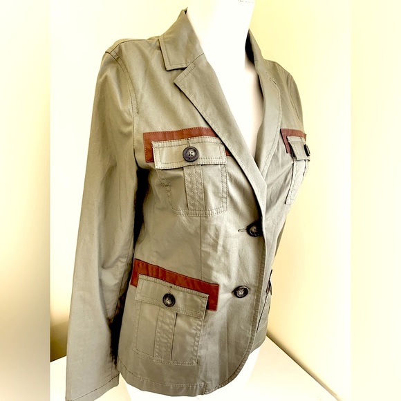 Michael Kors army green khaki safari cargo blazer collared 2 buttons 4 pockets S - Picture 4 of 16